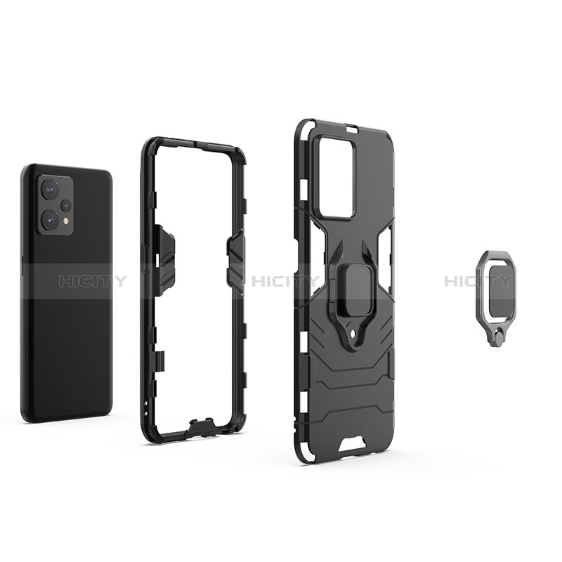 Funda Bumper Silicona y Plastico Mate Carcasa con Magnetico Anillo de dedo Soporte KC1 para Realme 9 4G