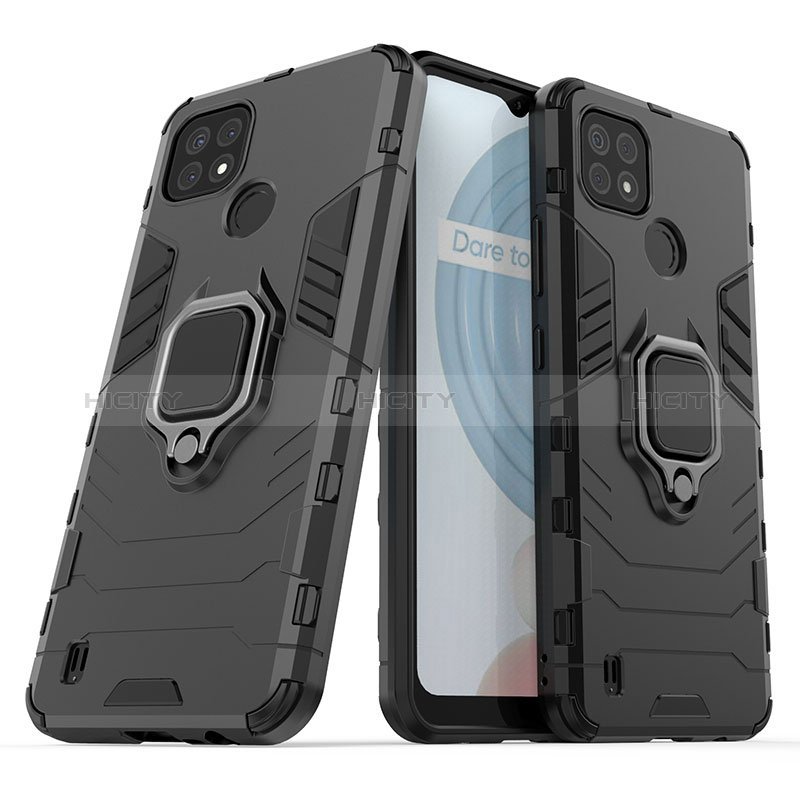 Funda Bumper Silicona y Plastico Mate Carcasa con Magnetico Anillo de dedo Soporte KC1 para Realme C21