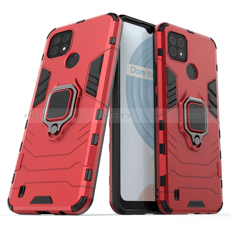 Funda Bumper Silicona y Plastico Mate Carcasa con Magnetico Anillo de dedo Soporte KC1 para Realme C21