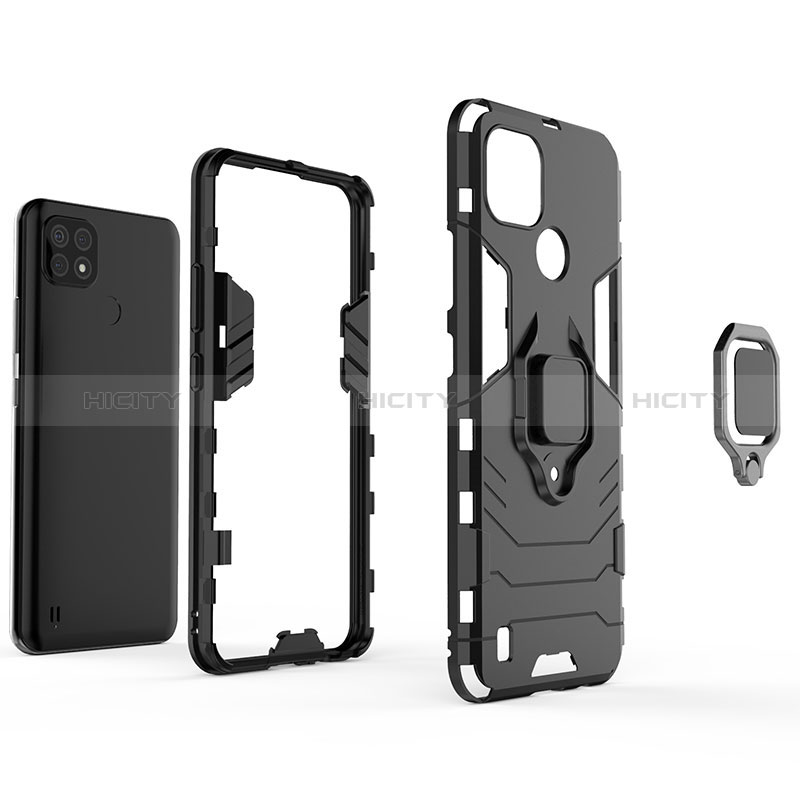 Funda Bumper Silicona y Plastico Mate Carcasa con Magnetico Anillo de dedo Soporte KC1 para Realme C21