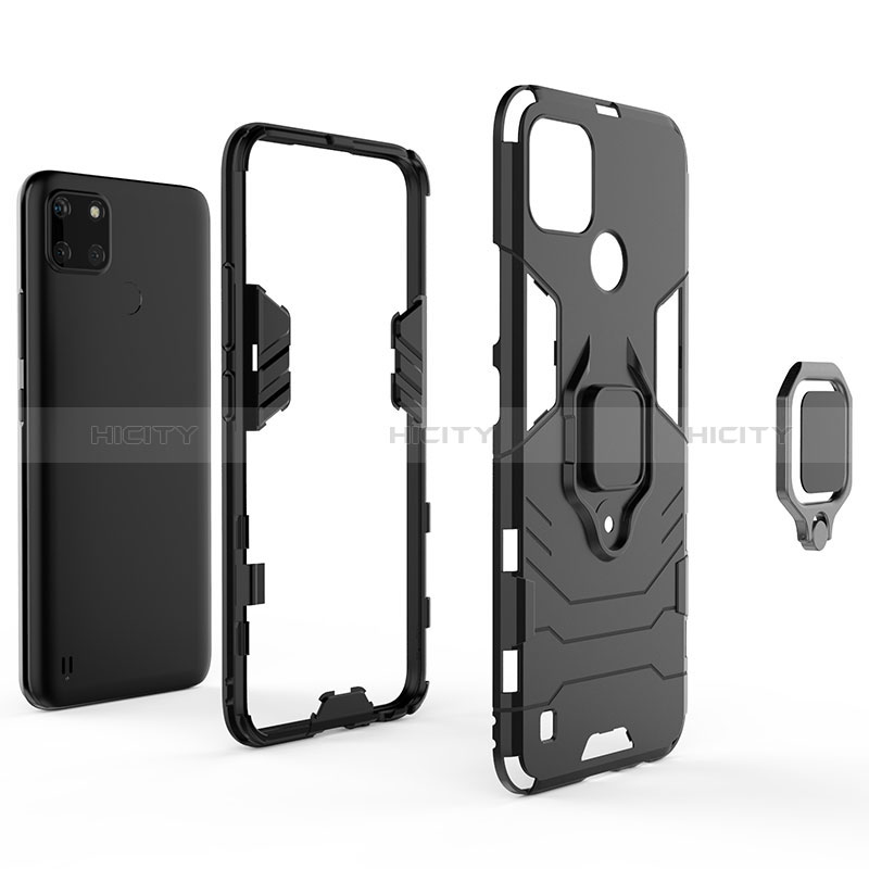 Funda Bumper Silicona y Plastico Mate Carcasa con Magnetico Anillo de dedo Soporte KC1 para Realme C21Y