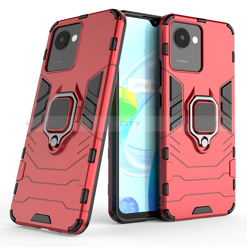 Funda Bumper Silicona y Plastico Mate Carcasa con Magnetico Anillo de dedo Soporte KC1 para Realme C30s