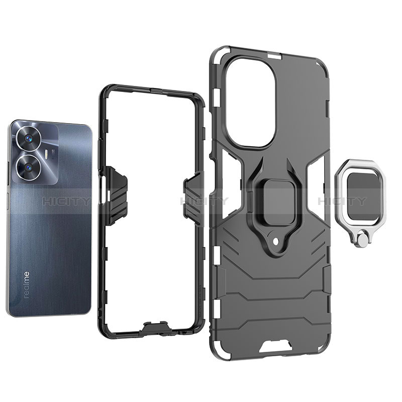 Funda Bumper Silicona y Plastico Mate Carcasa con Magnetico Anillo de dedo Soporte KC1 para Realme C55