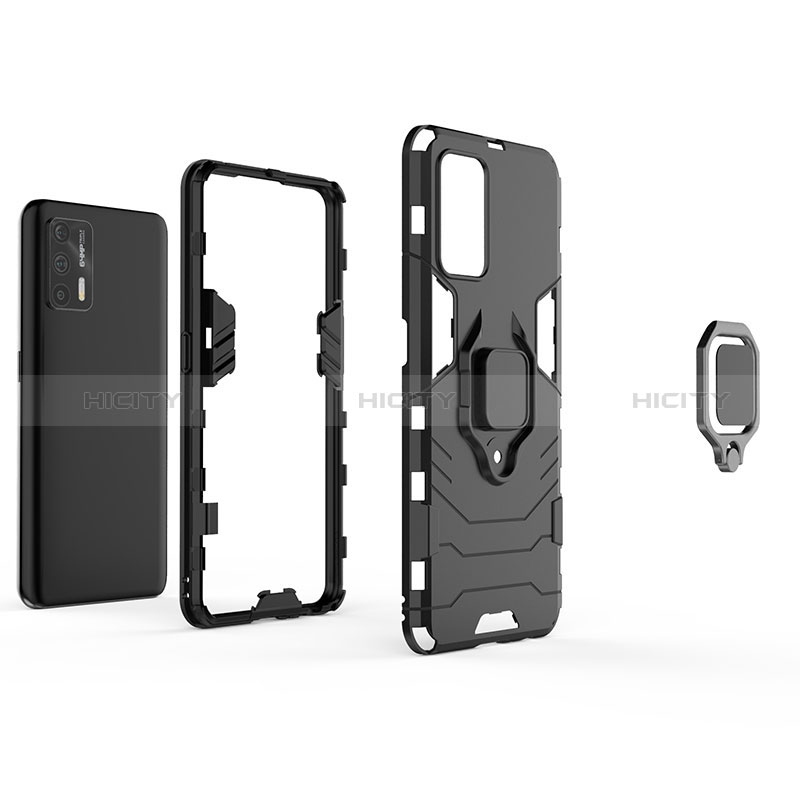 Funda Bumper Silicona y Plastico Mate Carcasa con Magnetico Anillo de dedo Soporte KC1 para Realme GT 5G