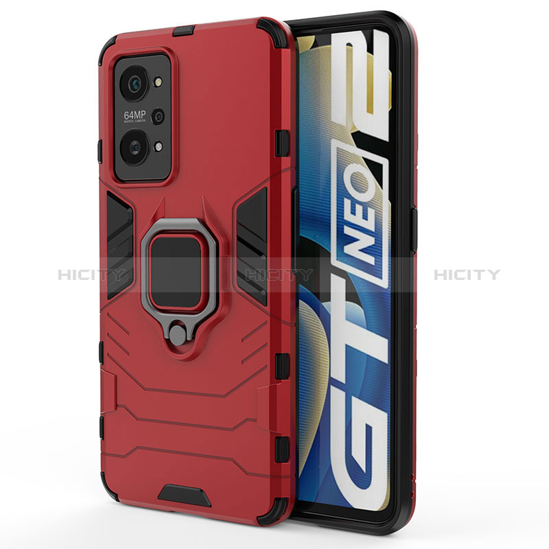 Funda Bumper Silicona y Plastico Mate Carcasa con Magnetico Anillo de dedo Soporte KC1 para Realme GT Neo 3T 5G