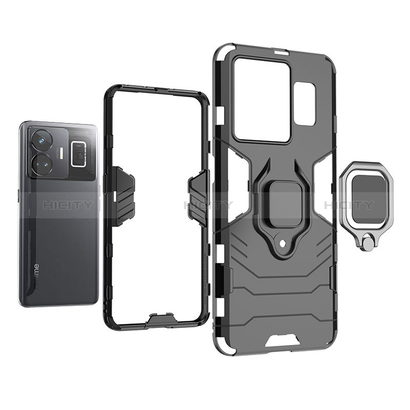 Funda Bumper Silicona y Plastico Mate Carcasa con Magnetico Anillo de dedo Soporte KC1 para Realme GT Neo5 240W 5G