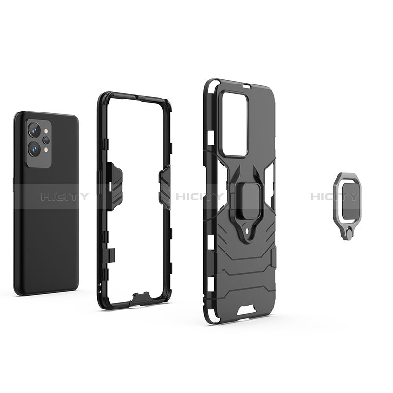 Funda Bumper Silicona y Plastico Mate Carcasa con Magnetico Anillo de dedo Soporte KC1 para Realme GT2 Pro 5G