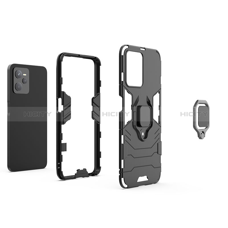 Funda Bumper Silicona y Plastico Mate Carcasa con Magnetico Anillo de dedo Soporte KC1 para Realme Narzo 50A Prime