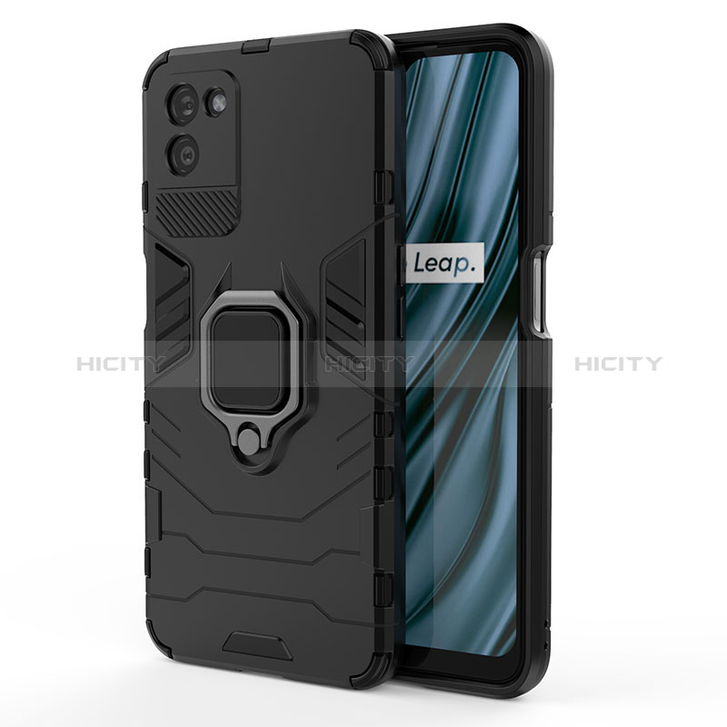 Funda Bumper Silicona y Plastico Mate Carcasa con Magnetico Anillo de dedo Soporte KC1 para Realme V11 5G Negro