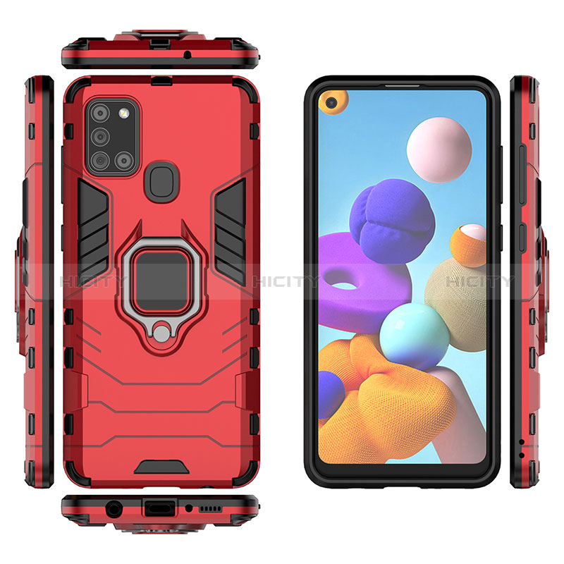 Funda Bumper Silicona y Plastico Mate Carcasa con Magnetico Anillo de dedo Soporte KC1 para Samsung Galaxy A21s