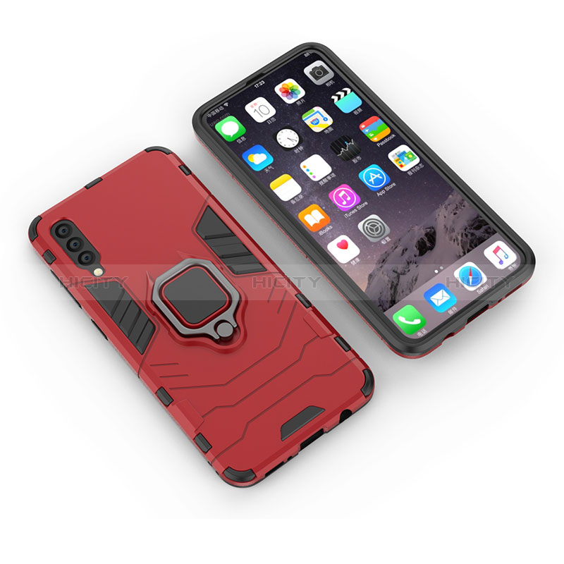 Funda Bumper Silicona y Plastico Mate Carcasa con Magnetico Anillo de dedo Soporte KC1 para Samsung Galaxy A50 Rojo