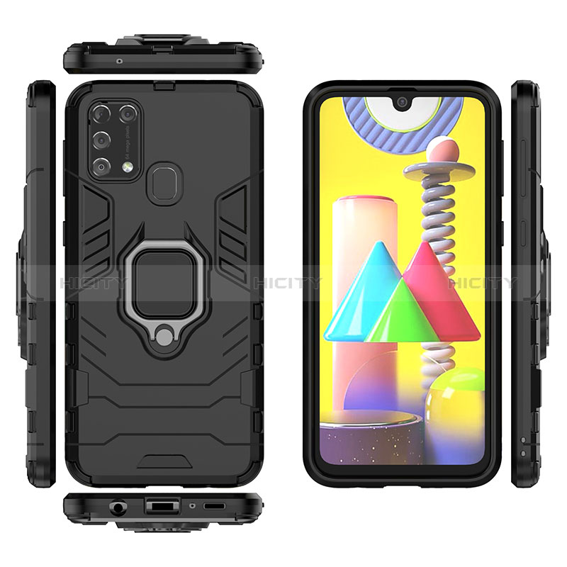 Funda Bumper Silicona y Plastico Mate Carcasa con Magnetico Anillo de dedo Soporte KC1 para Samsung Galaxy M21s