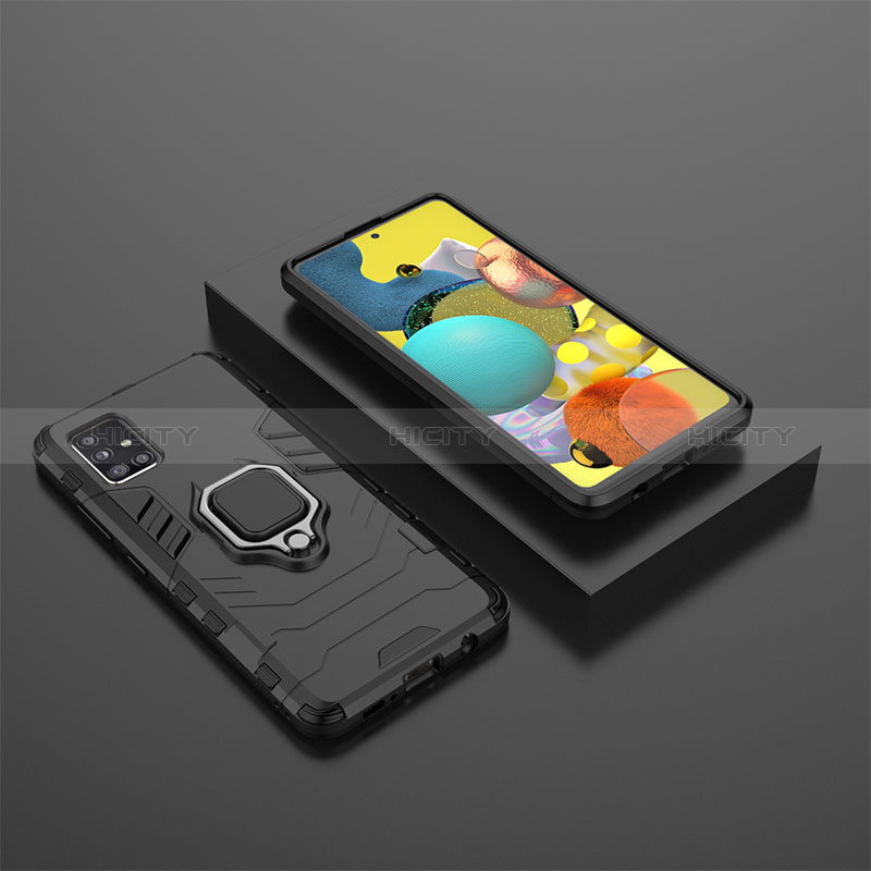 Funda Bumper Silicona y Plastico Mate Carcasa con Magnetico Anillo de dedo Soporte KC1 para Samsung Galaxy M40S Negro