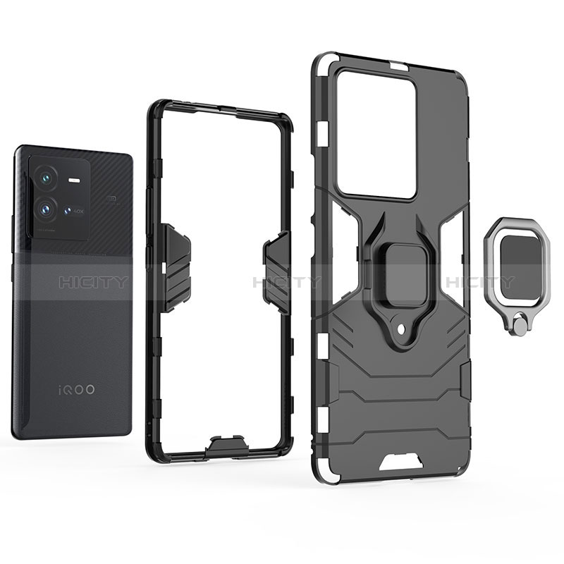 Funda Bumper Silicona y Plastico Mate Carcasa con Magnetico Anillo de dedo Soporte KC1 para Vivo iQOO 10 Pro 5G