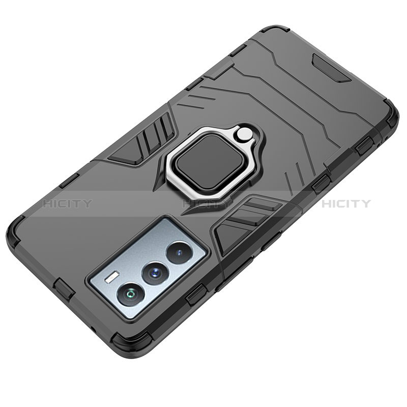 Funda Bumper Silicona y Plastico Mate Carcasa con Magnetico Anillo de dedo Soporte KC1 para Vivo iQOO Neo5S 5G