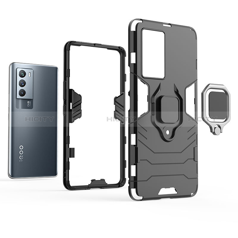 Funda Bumper Silicona y Plastico Mate Carcasa con Magnetico Anillo de dedo Soporte KC1 para Vivo iQOO Neo5S 5G