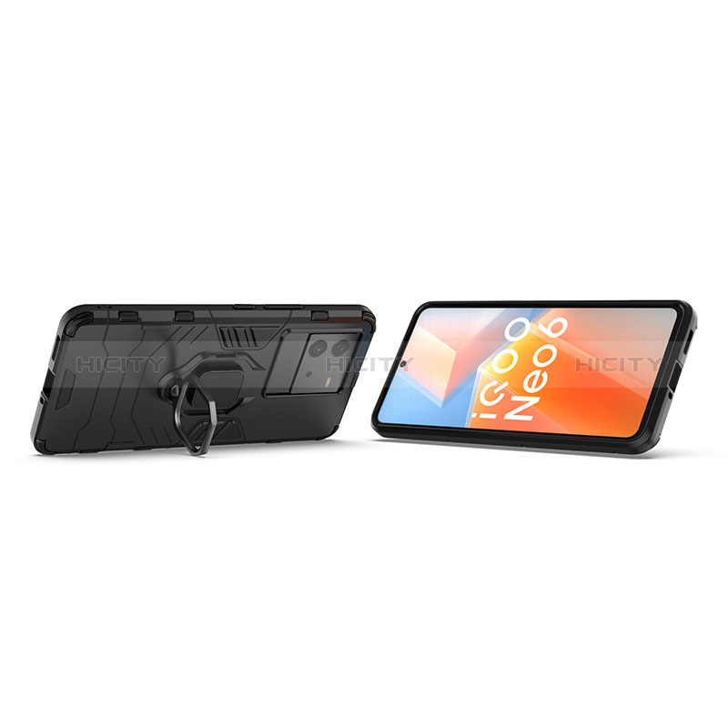 Funda Bumper Silicona y Plastico Mate Carcasa con Magnetico Anillo de dedo Soporte KC1 para Vivo iQOO Neo6 5G