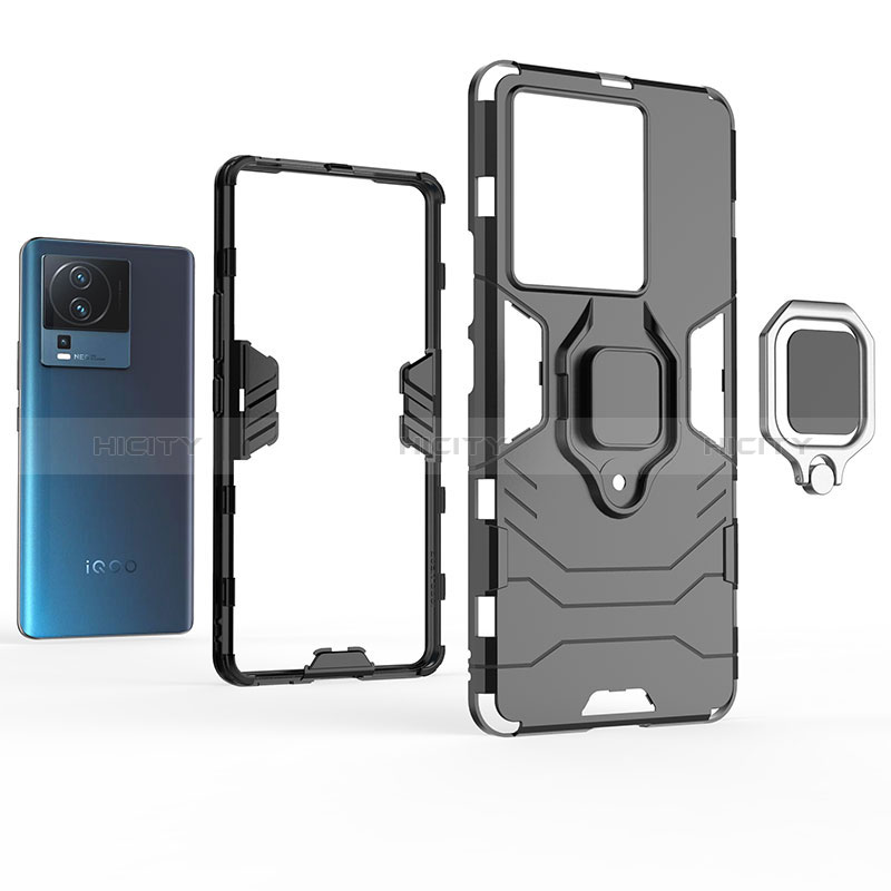 Funda Bumper Silicona y Plastico Mate Carcasa con Magnetico Anillo de dedo Soporte KC1 para Vivo iQOO Neo7 SE