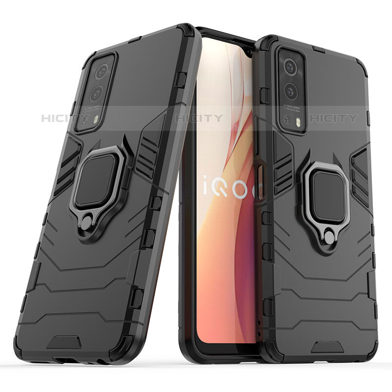 Funda Bumper Silicona y Plastico Mate Carcasa con Magnetico Anillo de dedo Soporte KC1 para Vivo iQOO Z3 5G