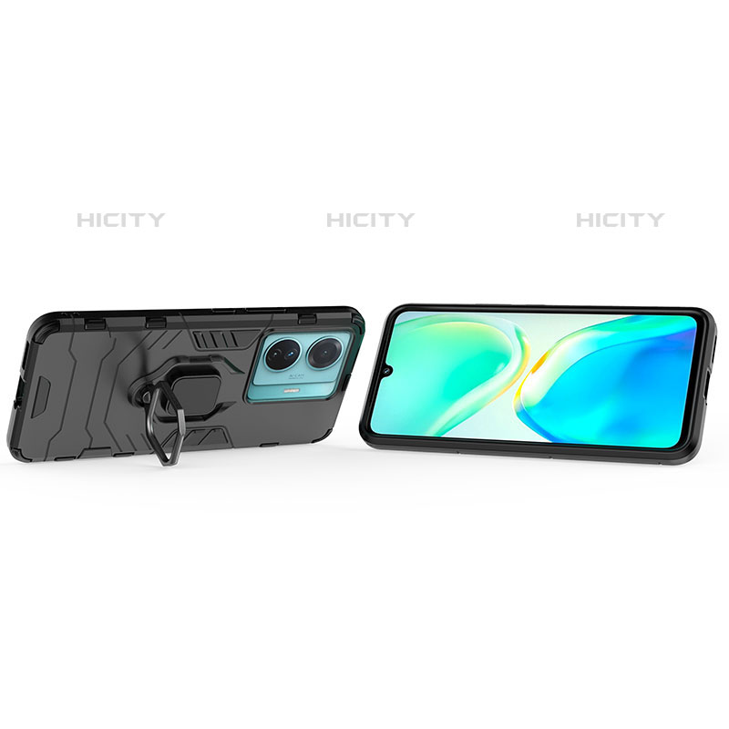 Funda Bumper Silicona y Plastico Mate Carcasa con Magnetico Anillo de dedo Soporte KC1 para Vivo iQOO Z6 Pro 5G