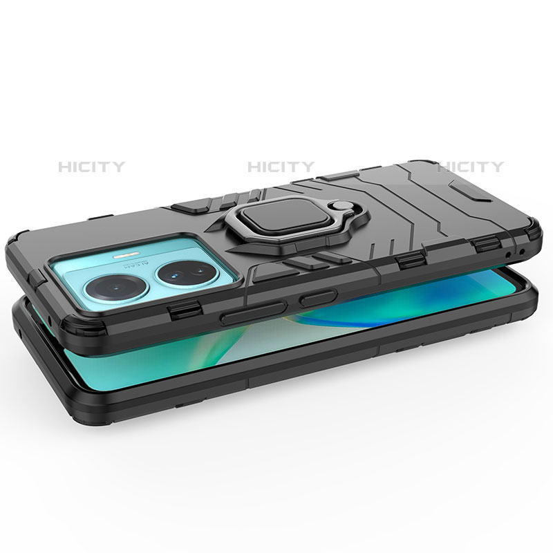 Funda Bumper Silicona y Plastico Mate Carcasa con Magnetico Anillo de dedo Soporte KC1 para Vivo iQOO Z6 Pro 5G