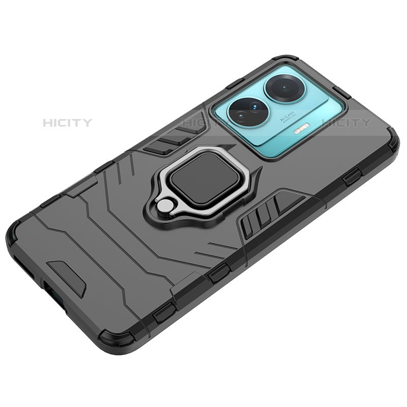 Funda Bumper Silicona y Plastico Mate Carcasa con Magnetico Anillo de dedo Soporte KC1 para Vivo iQOO Z6 Pro 5G