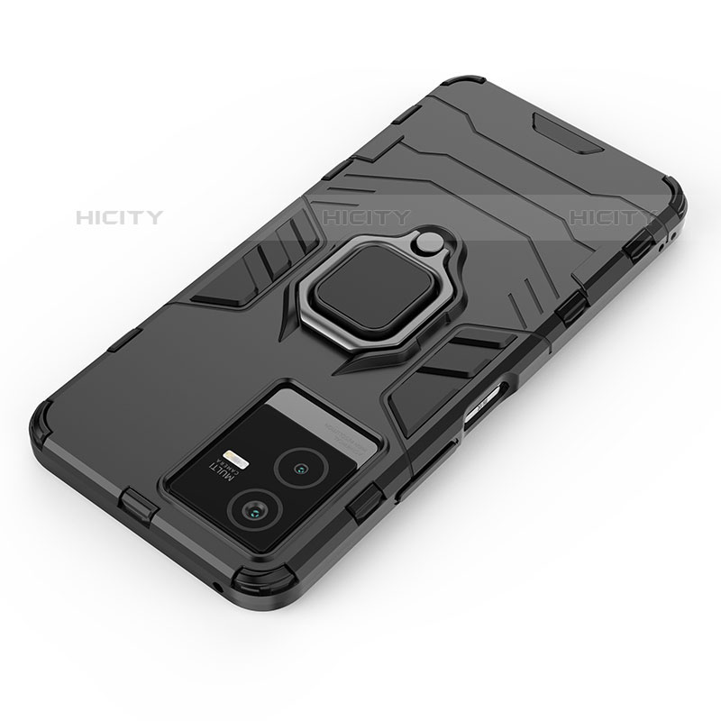 Funda Bumper Silicona y Plastico Mate Carcasa con Magnetico Anillo de dedo Soporte KC1 para Vivo iQOO Z6x