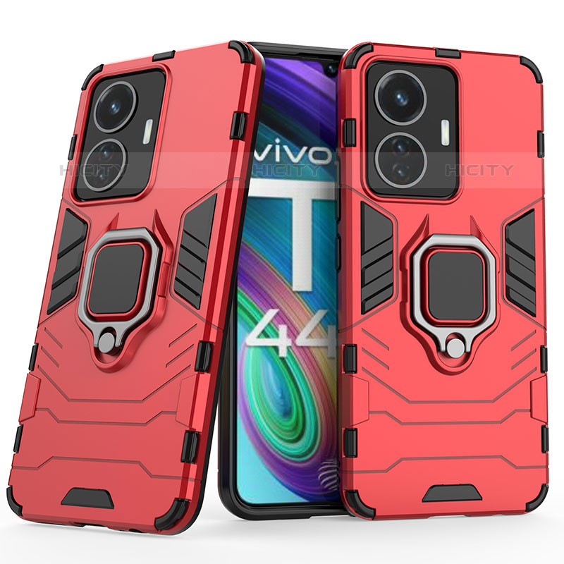 Funda Bumper Silicona y Plastico Mate Carcasa con Magnetico Anillo de dedo Soporte KC1 para Vivo T1 4G Rojo