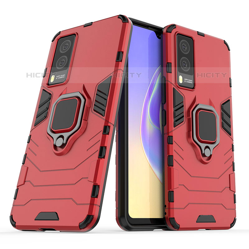 Funda Bumper Silicona y Plastico Mate Carcasa con Magnetico Anillo de dedo Soporte KC1 para Vivo V21e 5G