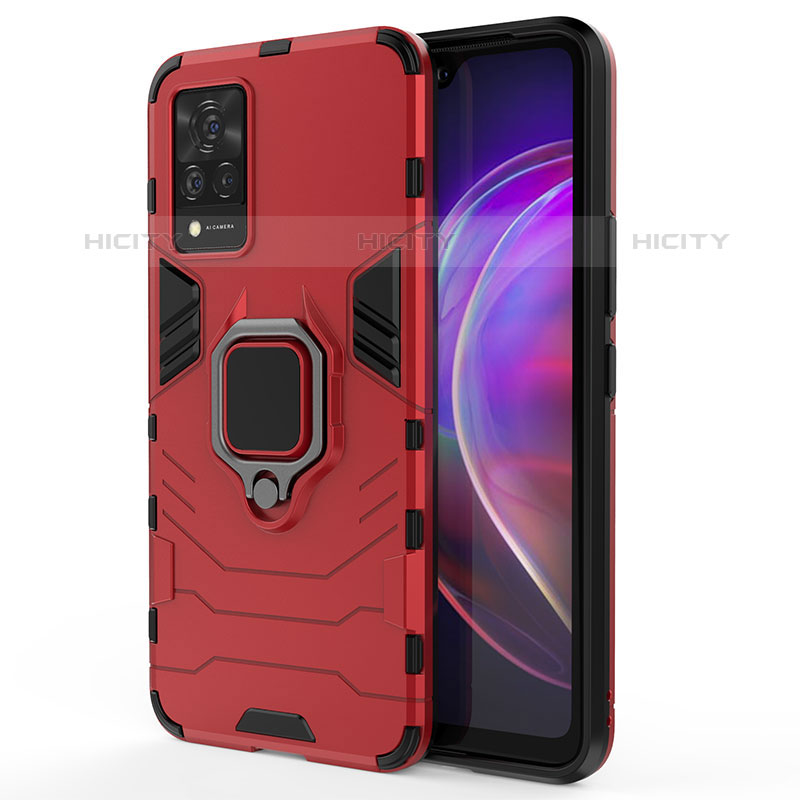 Funda Bumper Silicona y Plastico Mate Carcasa con Magnetico Anillo de dedo Soporte KC1 para Vivo V21s 5G