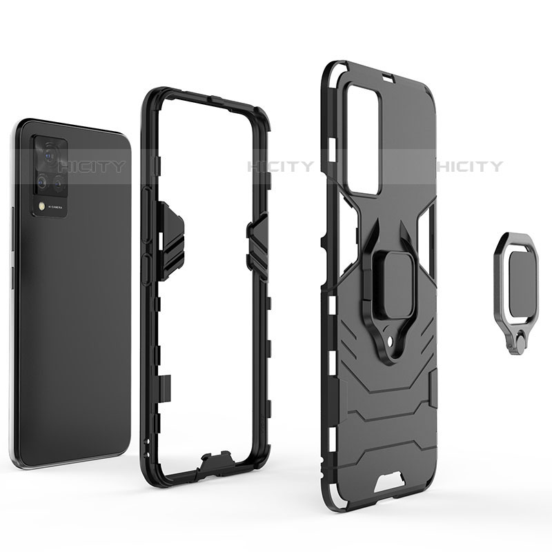 Funda Bumper Silicona y Plastico Mate Carcasa con Magnetico Anillo de dedo Soporte KC1 para Vivo V21s 5G