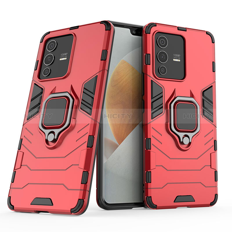 Funda Bumper Silicona y Plastico Mate Carcasa con Magnetico Anillo de dedo Soporte KC1 para Vivo V23 Pro 5G