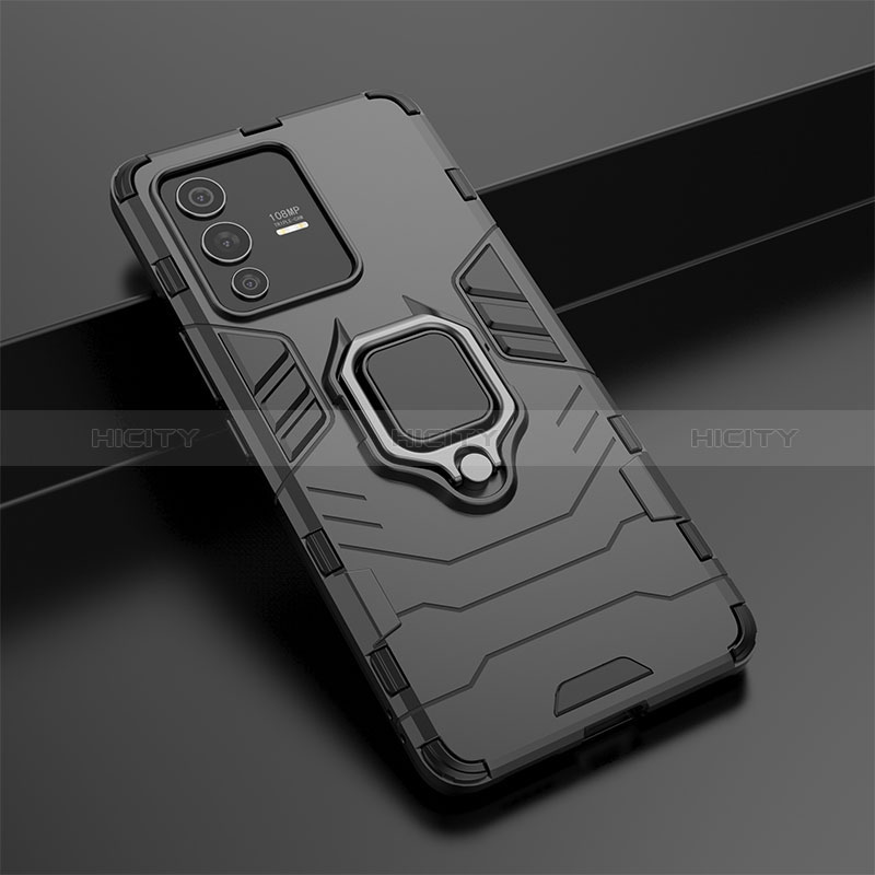 Funda Bumper Silicona y Plastico Mate Carcasa con Magnetico Anillo de dedo Soporte KC1 para Vivo V23 Pro 5G