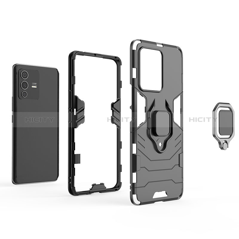 Funda Bumper Silicona y Plastico Mate Carcasa con Magnetico Anillo de dedo Soporte KC1 para Vivo V23 Pro 5G