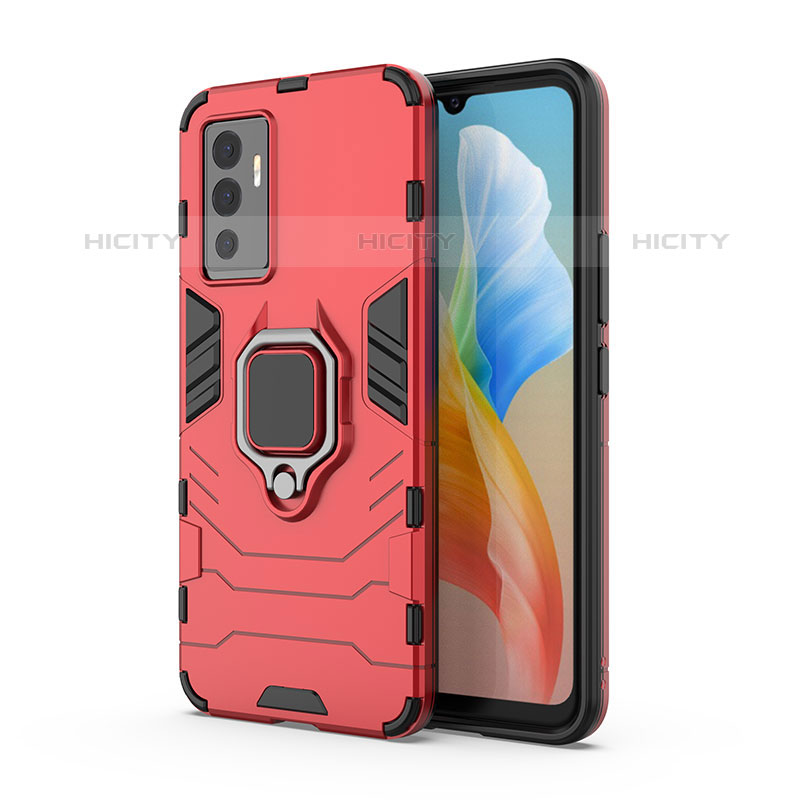 Funda Bumper Silicona y Plastico Mate Carcasa con Magnetico Anillo de dedo Soporte KC1 para Vivo V23e