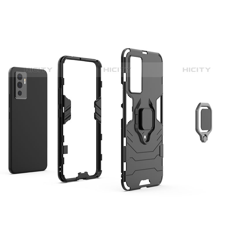 Funda Bumper Silicona y Plastico Mate Carcasa con Magnetico Anillo de dedo Soporte KC1 para Vivo V23e