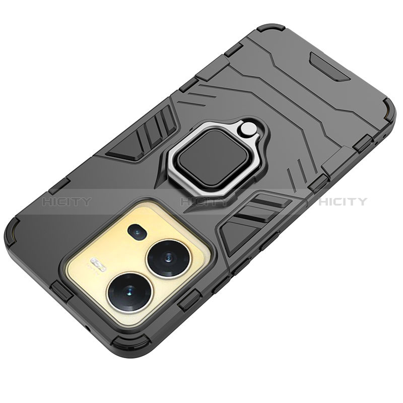 Funda Bumper Silicona y Plastico Mate Carcasa con Magnetico Anillo de dedo Soporte KC1 para Vivo V25 5G