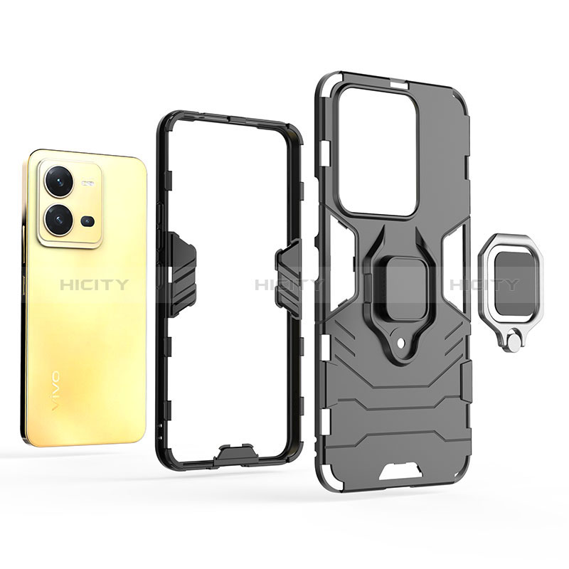 Funda Bumper Silicona y Plastico Mate Carcasa con Magnetico Anillo de dedo Soporte KC1 para Vivo V25 5G