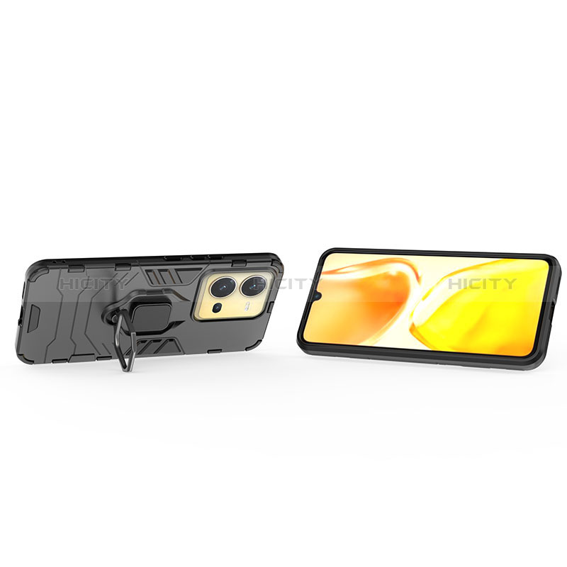 Funda Bumper Silicona y Plastico Mate Carcasa con Magnetico Anillo de dedo Soporte KC1 para Vivo V25e