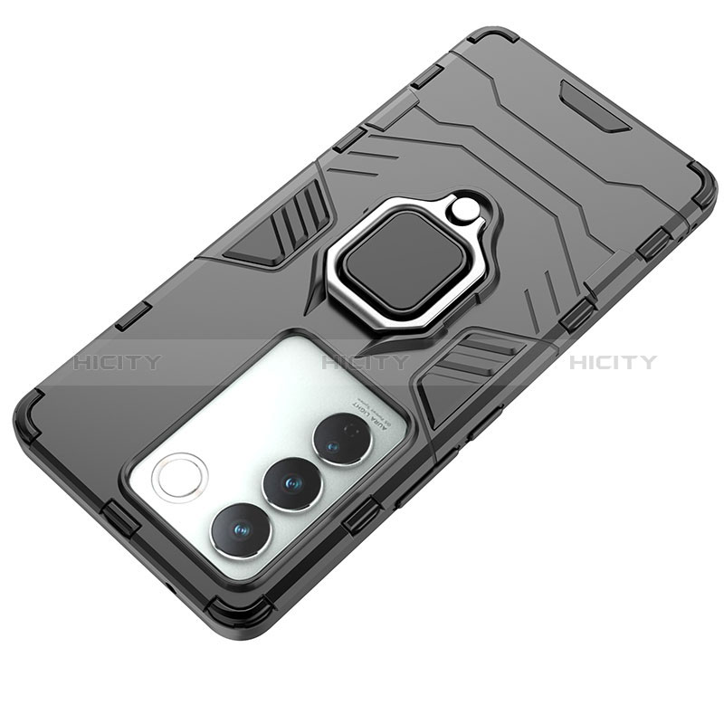 Funda Bumper Silicona y Plastico Mate Carcasa con Magnetico Anillo de dedo Soporte KC1 para Vivo V27 5G