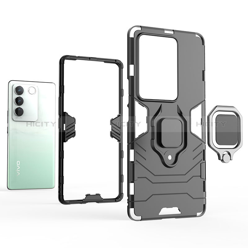 Funda Bumper Silicona y Plastico Mate Carcasa con Magnetico Anillo de dedo Soporte KC1 para Vivo V27 Pro 5G