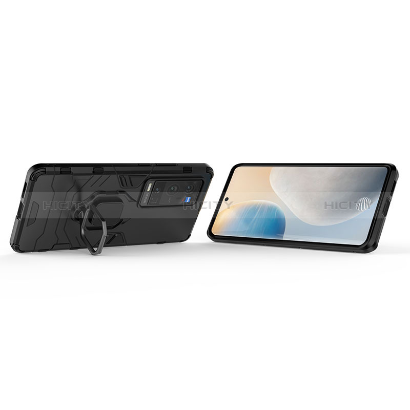 Funda Bumper Silicona y Plastico Mate Carcasa con Magnetico Anillo de dedo Soporte KC1 para Vivo X60 Pro+ Plus 5G