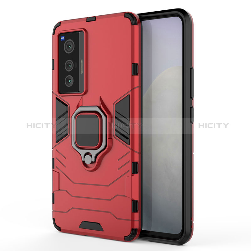 Funda Bumper Silicona y Plastico Mate Carcasa con Magnetico Anillo de dedo Soporte KC1 para Vivo X70 5G Rojo