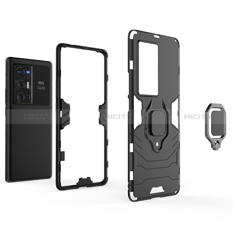 Funda Bumper Silicona y Plastico Mate Carcasa con Magnetico Anillo de dedo Soporte KC1 para Vivo X70 Pro+ Plus 5G