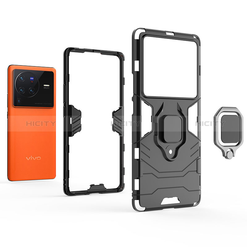 Funda Bumper Silicona y Plastico Mate Carcasa con Magnetico Anillo de dedo Soporte KC1 para Vivo X80 Pro 5G