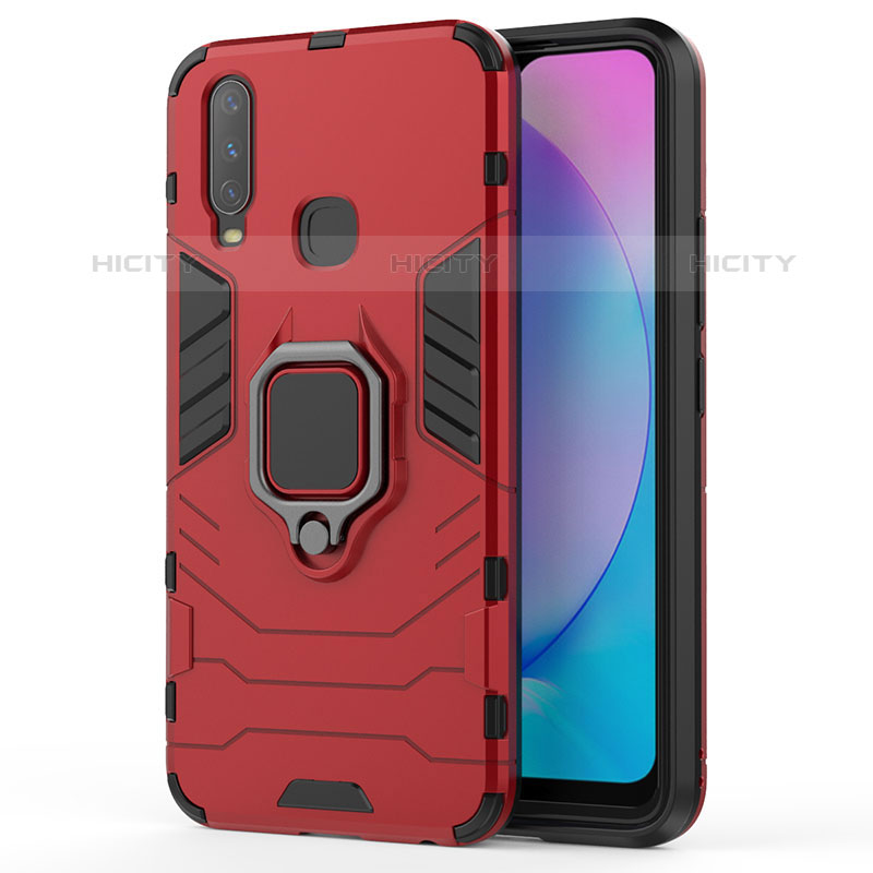 Funda Bumper Silicona y Plastico Mate Carcasa con Magnetico Anillo de dedo Soporte KC1 para Vivo Y11 Rojo