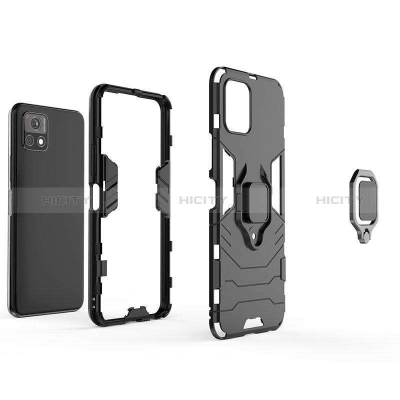 Funda Bumper Silicona y Plastico Mate Carcasa con Magnetico Anillo de dedo Soporte KC1 para Vivo Y31s 5G