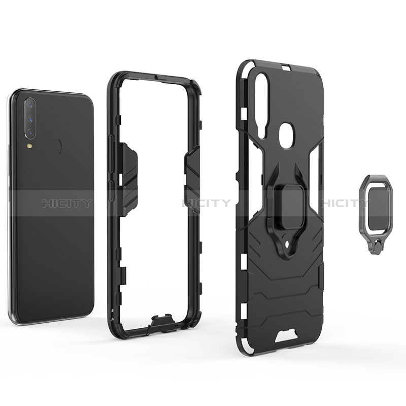 Funda Bumper Silicona y Plastico Mate Carcasa con Magnetico Anillo de dedo Soporte KC1 para Vivo Y3s