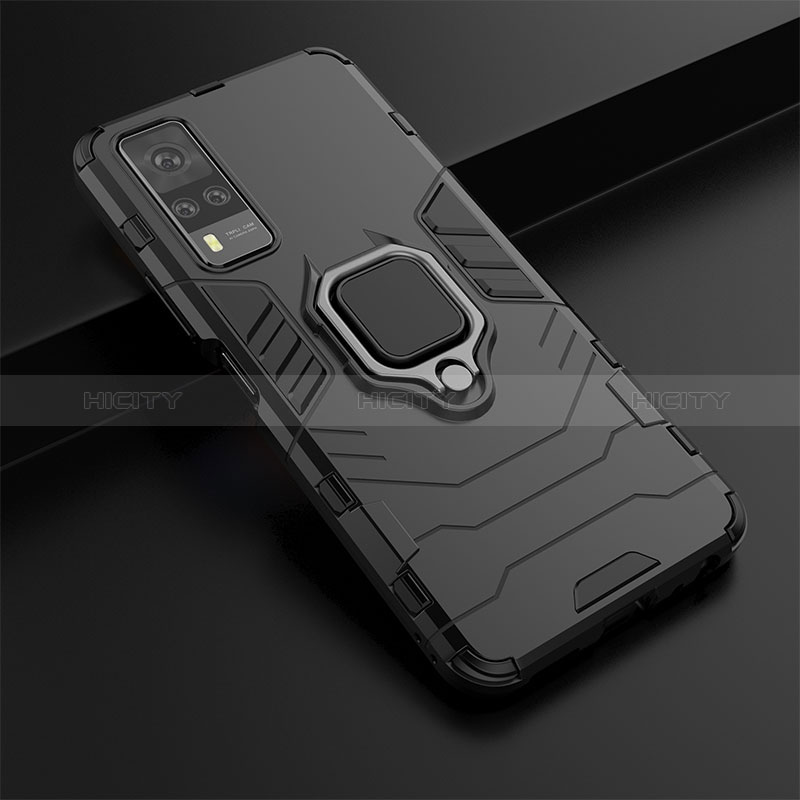 Funda Bumper Silicona y Plastico Mate Carcasa con Magnetico Anillo de dedo Soporte KC1 para Vivo Y53s 4G