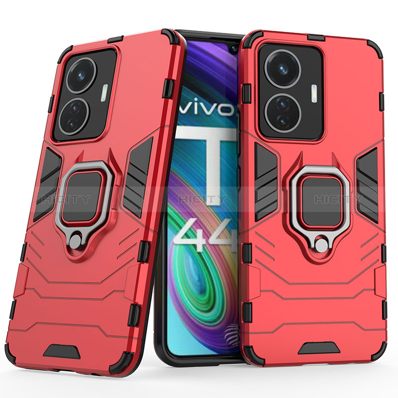 Funda Bumper Silicona y Plastico Mate Carcasa con Magnetico Anillo de dedo Soporte KC1 para Vivo Y55 4G Rojo